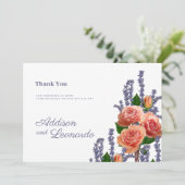 Botanic lavender peach rose flowers Thank You Kaart (Staand voorkant)