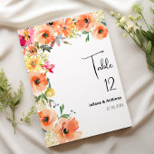 Botanic orange yellow summer floral Table Numbers Kaart