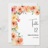 Botanic orange yellow summer floral Table Numbers Kaart (Voorkant)