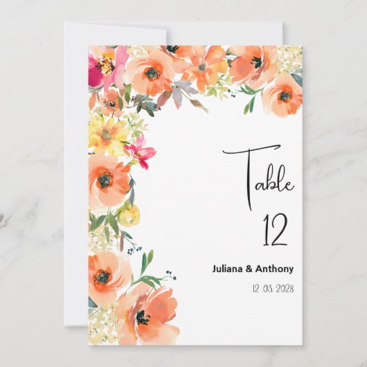 Botanic orange yellow summer floral Table Numbers Kaart (Voorkant)