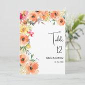 Botanic orange yellow summer floral Table Numbers Kaart (Staand voorkant)