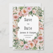 Botanic pink blossom summer floral Save the Date  Kaart (Voorkant)