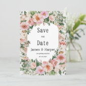Botanic pink blossom summer floral Save the Date  Kaart (Staand voorkant)
