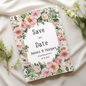 Botanic pink blossom summer floral Save the Date Kaart