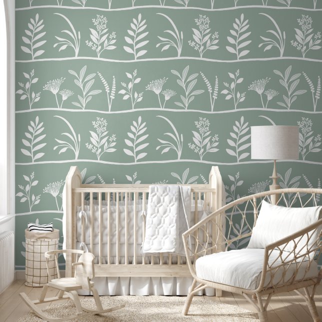 Botanic Serenade Soft Sage Minimalist Silhouettes Behang (Kinderen)