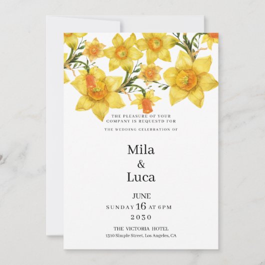 Botanic Spring Golden Daffodil Flowers Wedding  Kaart (Voorkant)