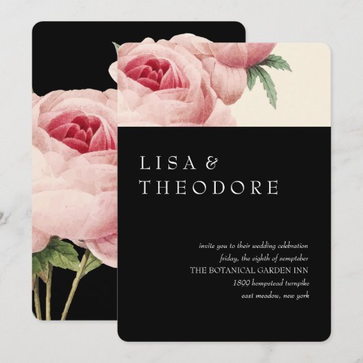 Botanica | Black Vintage Wedding Kaart (Voorkant / Achterkant)