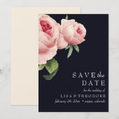 Botanica | Blauw  roze roos SAVE THE DATE Kaart (Voorkant / Achterkant)