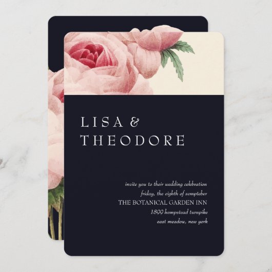 Botanica | Blue Vintage Wedding Kaart (Voorkant / Achterkant)