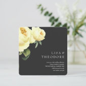 Botanica | Grijs Geel  roos Bruiloft Kaart (Staand voorkant)