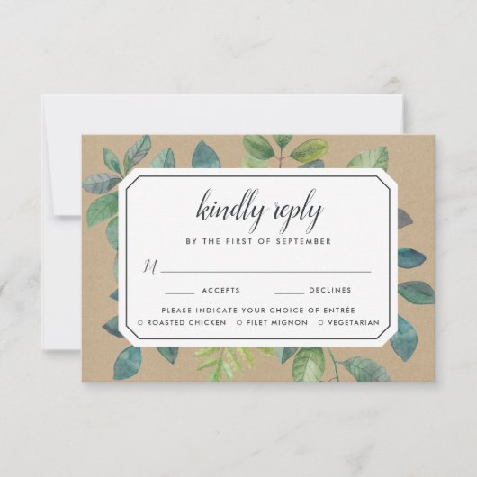 Botanica Kraft RSVP-kaart met maaltijdkeuze RSVP Kaartje (Voorkant)