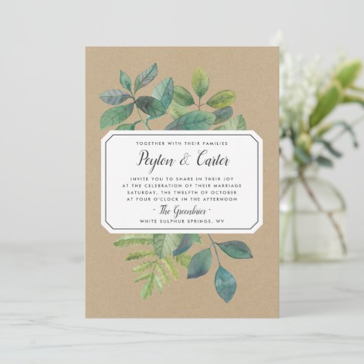 Botanica Kraft Wedding Invitation Kaart (Staand voorkant)