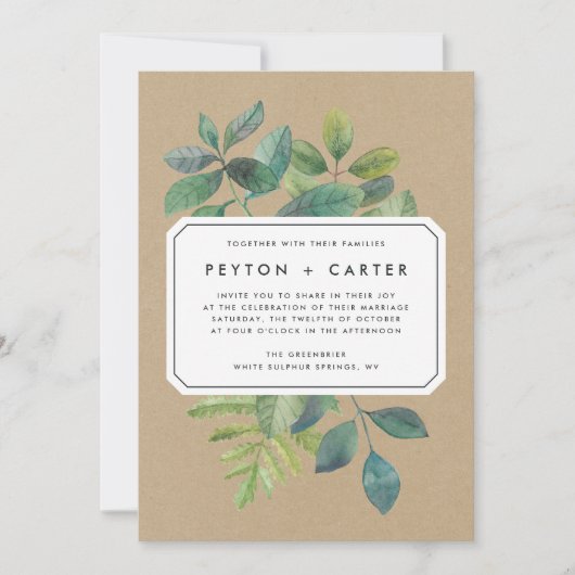 Botanica Kraft Wedding Invitation Kaart (Voorkant)