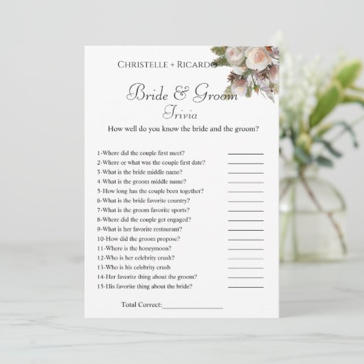 Botanica lbride trivia vrijgezellenfeest spel Kaar Aankondiging (Staand voorkant)