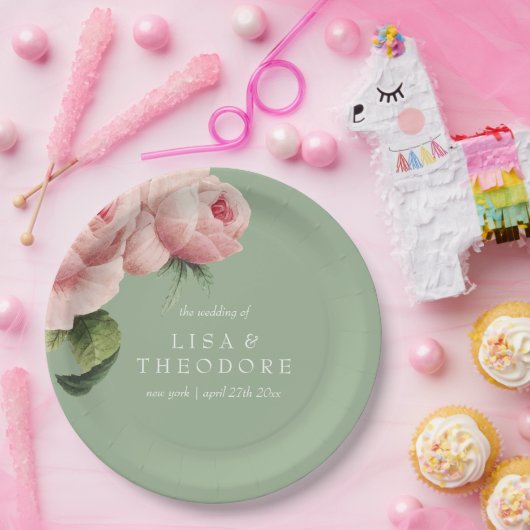 Botanica | Roze salie  bloem Bruiloft Papieren Bordje (Feest)