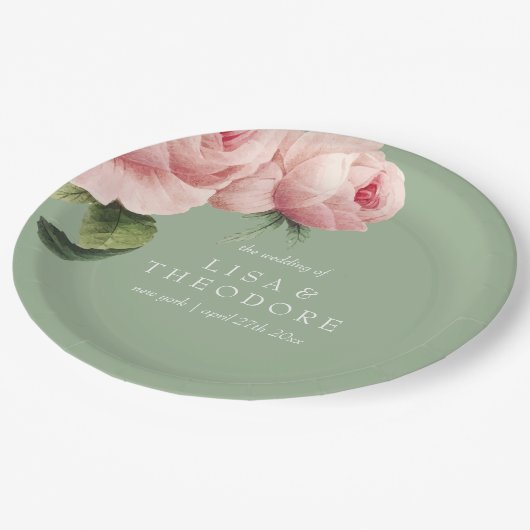 Botanica | Roze salie bloem Bruiloft Papieren Bordje (Gekanteld)