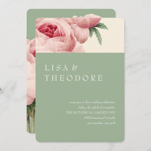 Botanica | Sage Vintage Wedding Kaart (Voorkant / Achterkant)