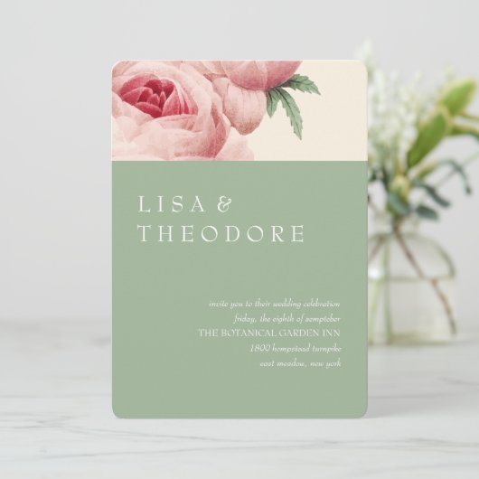 Botanica | Sage Vintage Wedding Kaart (Staand voorkant)