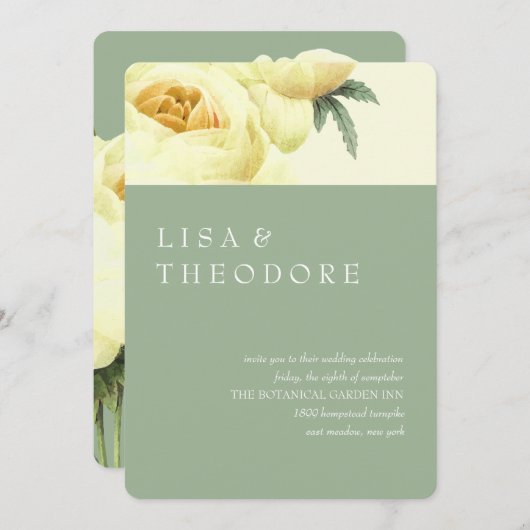 Botanica | Sage Yellow Vintage Weddenschap Kaart (Voorkant / Achterkant)