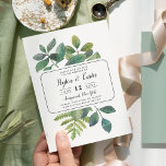 Botanica Sla de datumkaart op Save The Date<br><div class="desc">botanisch sparen de datumkaart toont uw trouwgegevens uniek geschikt in inktzwart blok en kalligrafiettering,  op een achtergrond van geschilderde groene waterverf bladeren,  takken,  veerboten en bladeren. Sparen de data omgekeerd aan stevige groenvoer.</div>