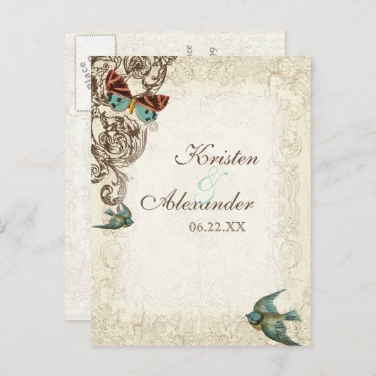 Botanica Trouwensemble - Crème Tan Uitnodiging Briefkaart (Voorkant / Achterkant)