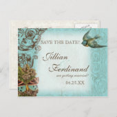 Botanica Wedding Briefkaart Save the Date - Blue (Voorkant / Achterkant)