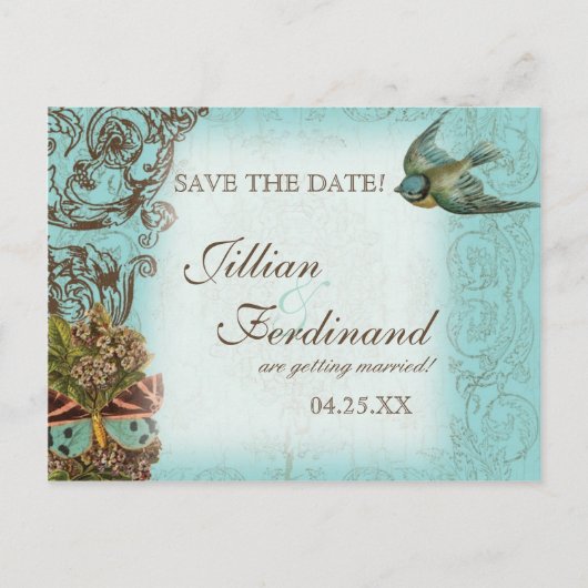 Botanica Wedding Briefkaart Save the Date - Blue (Voorkant)
