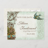 Botanica Wedding Briefkaart Save the Date - Blue (Voorkant / Achterkant)