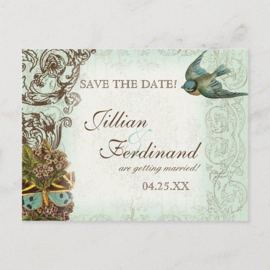 Botanica Wedding Briefkaart Save the Date - Blue (Voorkant)