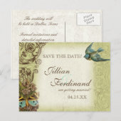 Botanica Wedding Briefkaart Save the Date - Green (Voorkant / Achterkant)