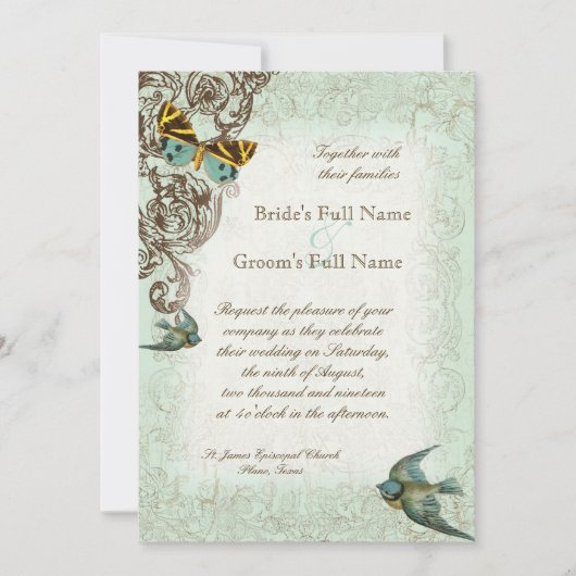 Botanica Wedding Invitation - Blue Green Kaart (Voorkant)