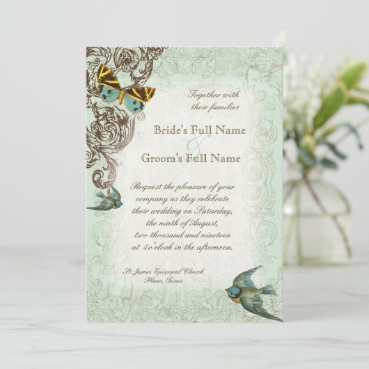 Botanica Wedding Invitation - Blue Green Kaart (Staand voorkant)