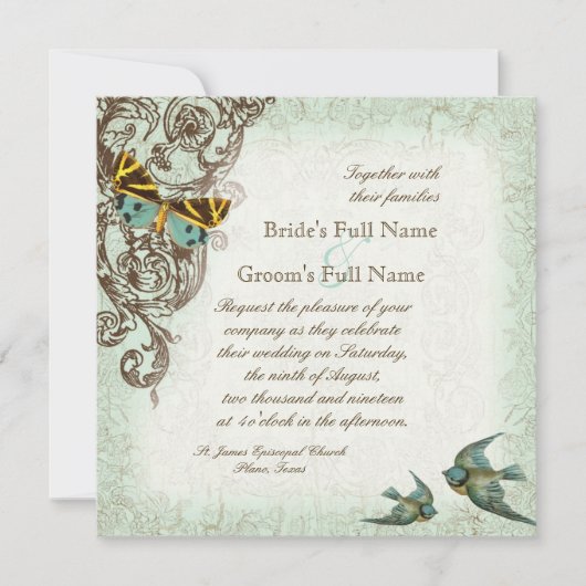 Botanica Wedding Invitation - Blue Green Kaart (Voorkant)