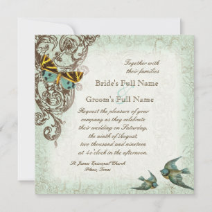 Botanica Wedding Invitation - Blue Green Kaart