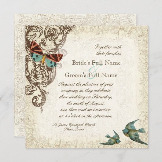 Botanica Wedding Invitation - Cream Tan Kaart (Voorkant / Achterkant)