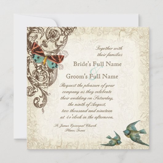 Botanica Wedding Invitation - Cream Tan Kaart (Voorkant)