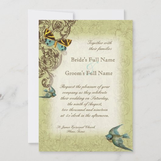 Botanica Wedding Invitation - Groen Kaart (Voorkant)