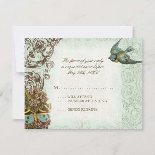 Botanica Wedding RSVP Response Kaart - Blue Green (Voorkant)