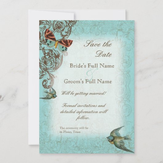 Botanica Wedding Save the Date Invite - Blue Green Kaart (Voorkant)