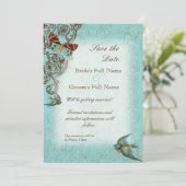 Botanica Wedding Save the Date Invite - Blue Green Kaart (Staand voorkant)