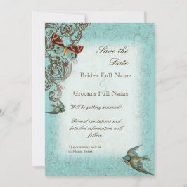 Botanica Wedding Save the Date Invite - Blue Green Kaart