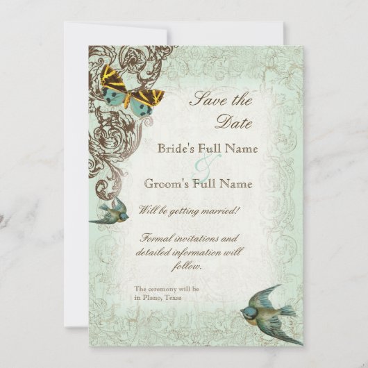 Botanica Wedding Save the Date Invite - Blue Green Kaart (Voorkant)