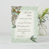 Botanica Wedding Save the Date Invite - Blue Green Kaart (Staand voorkant)