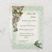 Botanica Wedding Save the Date Invite - Blue Green Kaart (Voorkant / Achterkant)