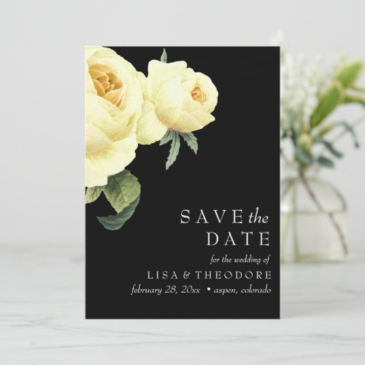 Botanica | Zwarte  Gele roos BEWAREN DE DATUM Kaart (Staand voorkant)
