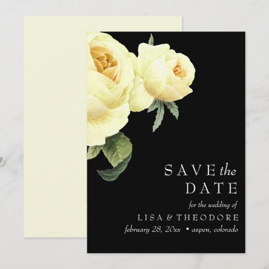 Botanica | Zwarte  Gele roos BEWAREN DE DATUM Kaart (Voorkant / Achterkant)
