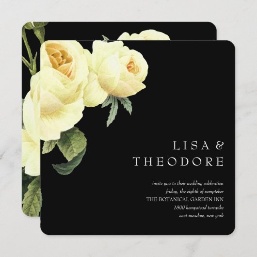 Botanica | Zwarte Gele  roos bruiloft Kaart (Voorkant / Achterkant)