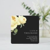 Botanica | Zwarte Gele  roos bruiloft Kaart (Staand voorkant)