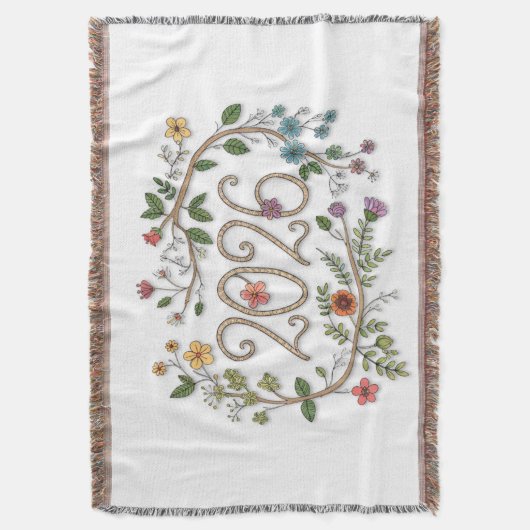 Botanical 2026 Typography with Flowering Vines  Deken (Voorkant Verticaal)