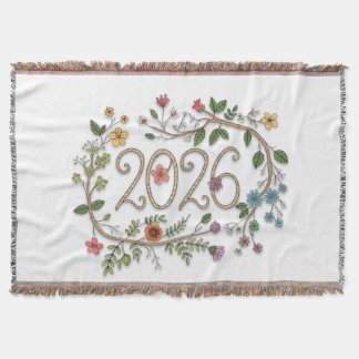 Botanical 2026 Typography with Flowering Vines Deken